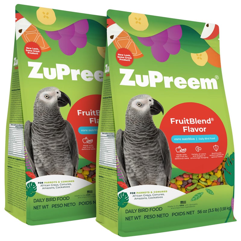 ZuPreem طعام طيور زو بريم بنكهة فواكه على شكل حبيبات للببغاوات والكونور، 3.5 رطل (عبوة من 2) - مزيج يومي مصنوع في الولايات المتحدة الأمريكية لطيور الكايك، والغين grey، والسنغالي، والأمازون، والإكليكتوس، والببغاوات الصغيرة - Image 1